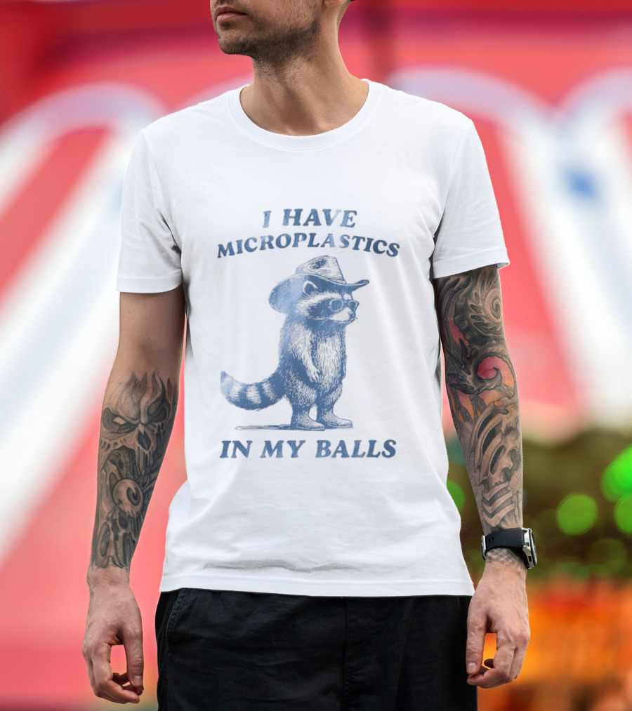 Raccoon I Have Microplastics In My Balls Cowboy Hat Glasses T-Shirt