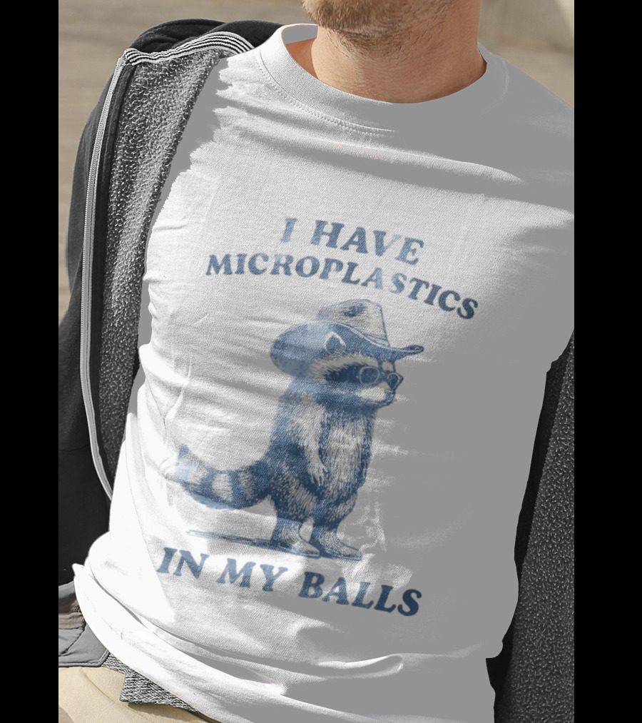 Raccoon I Have Microplastics In My Balls Cowboy Hat Glasses T-Shirt