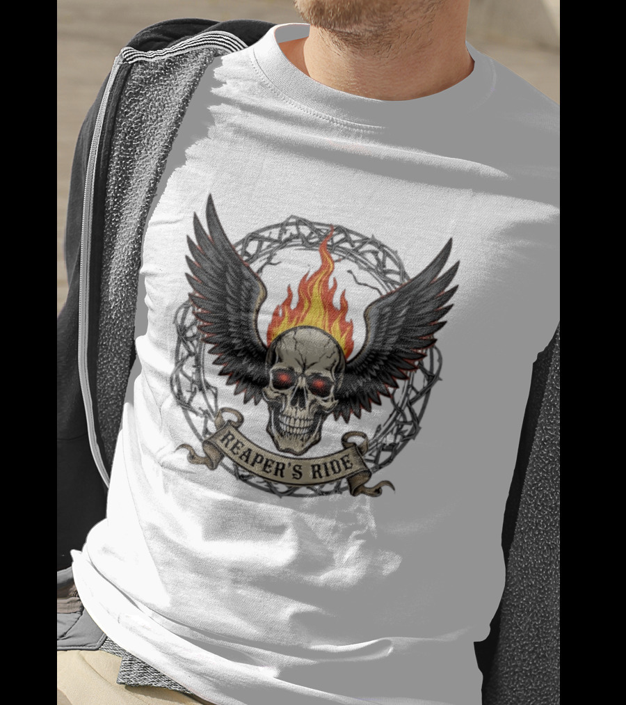 Flaming Skull With Wings Reaper's Ride T-Shirt