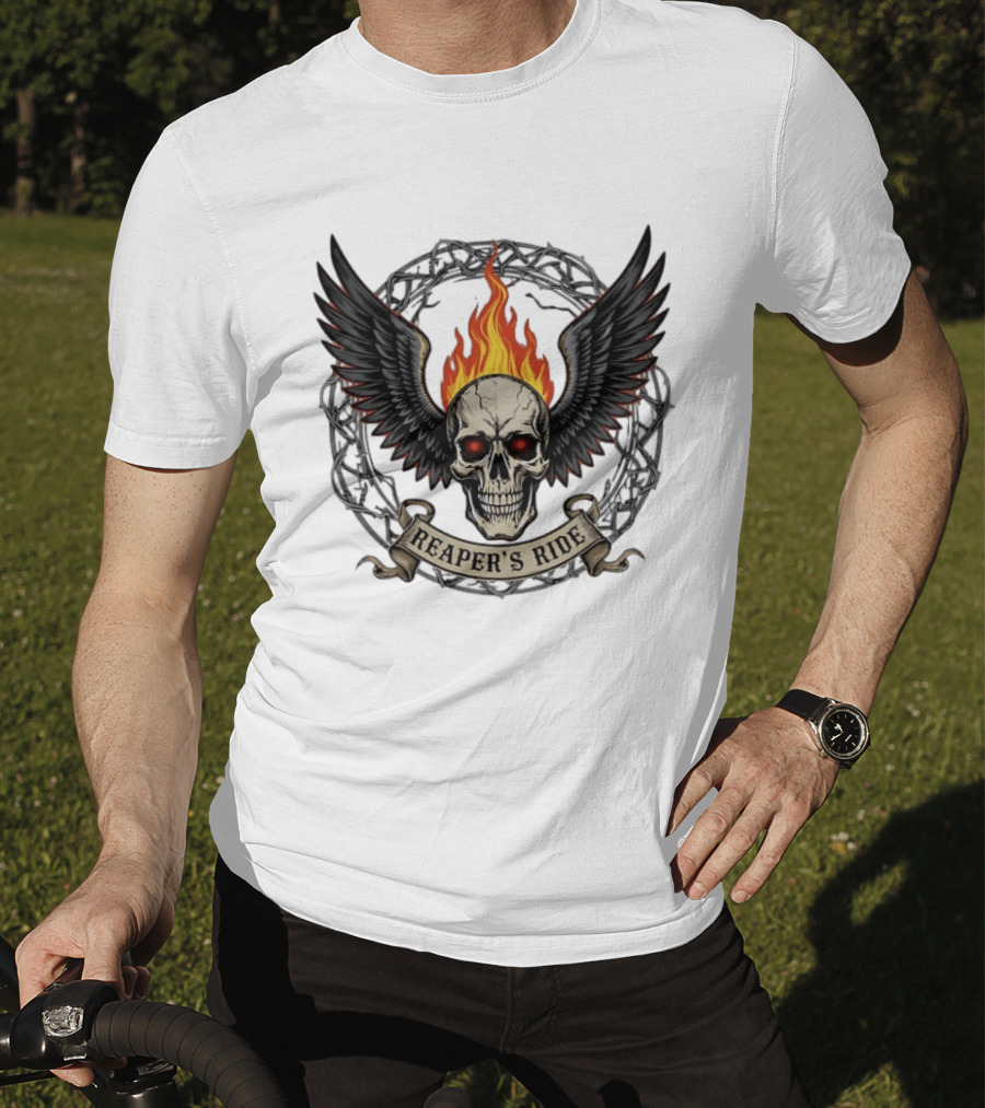 Flaming Skull With Wings Reaper's Ride T-Shirt