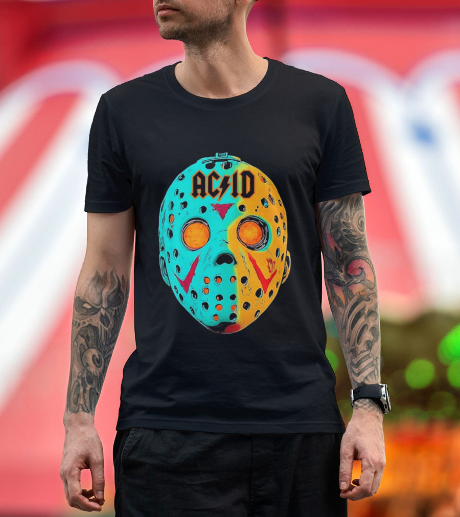 ACDC Jason Voorhees Mask Neon Pop Art Friday The 13th Fusion T-Shirt