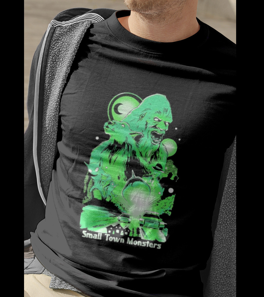 Small Town Monsters 2026 Alien And UFO With Bigfoot Creature T-Shirt