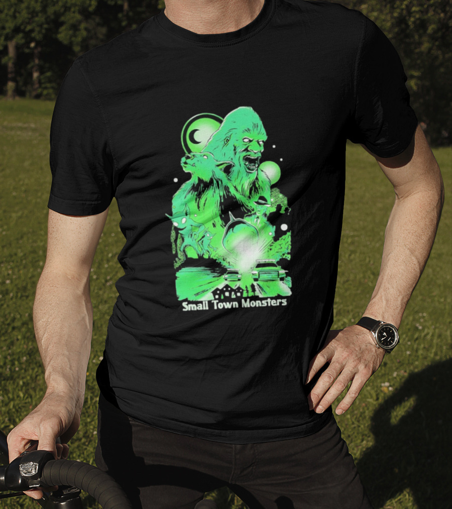 Small Town Monsters 2026 Alien And UFO With Bigfoot Creature T-Shirt