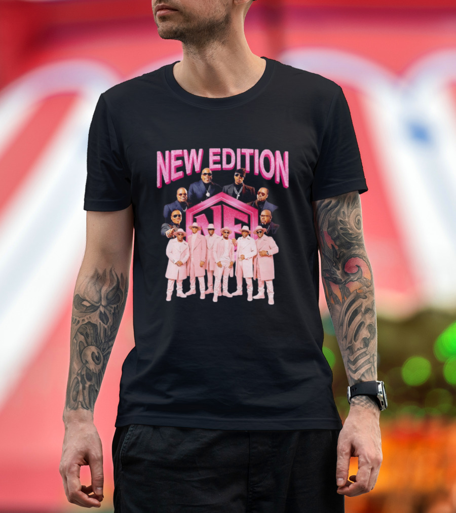 Bobby Brown Johnny Gill Ralph Tresvant Ronnie DeVoe Ricky Bell Michael Bivins New Edition NE Band Pink Outfits 90s Music T-Shirt