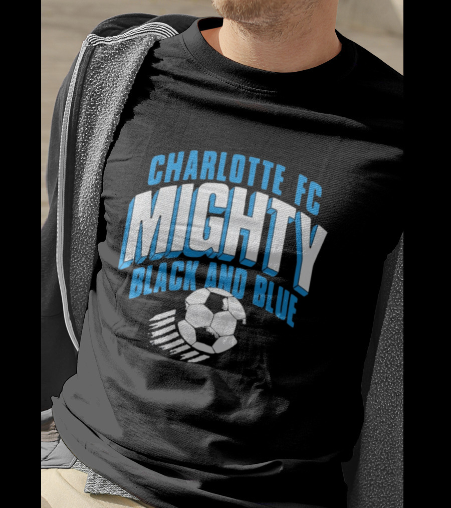 Charlotte FC Mighty Black And Blue Soccer Ball Momentum T-Shirt