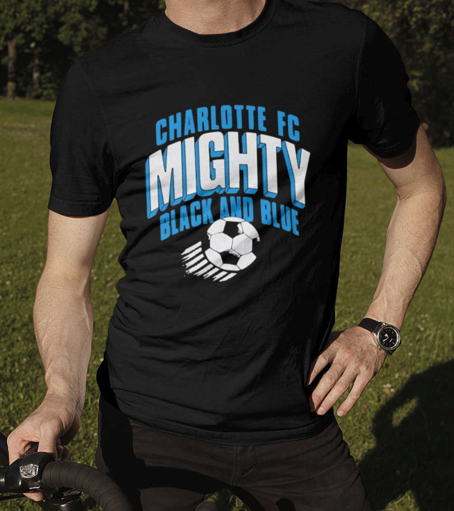 Charlotte FC Mighty Black And Blue Soccer Ball Momentum T-Shirt