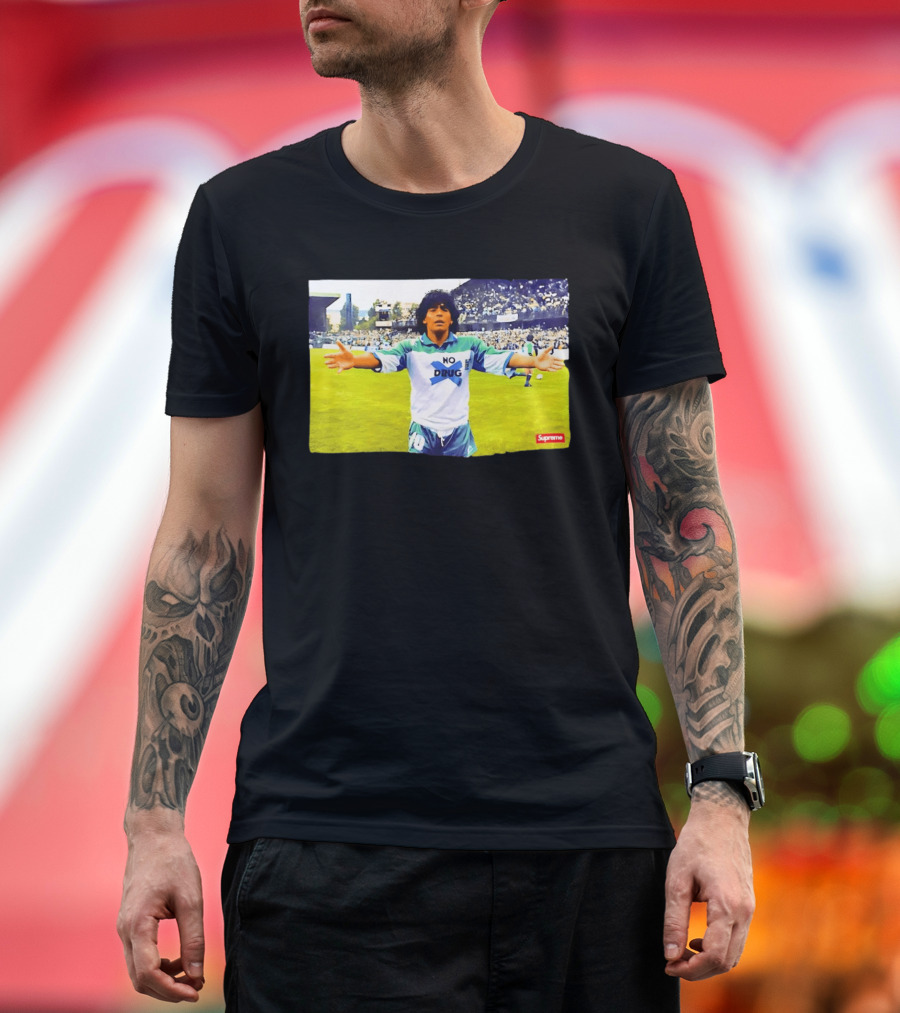 Supreme Diego Maradona No Drug Soccer Legend Iconic Image T-Shirt
