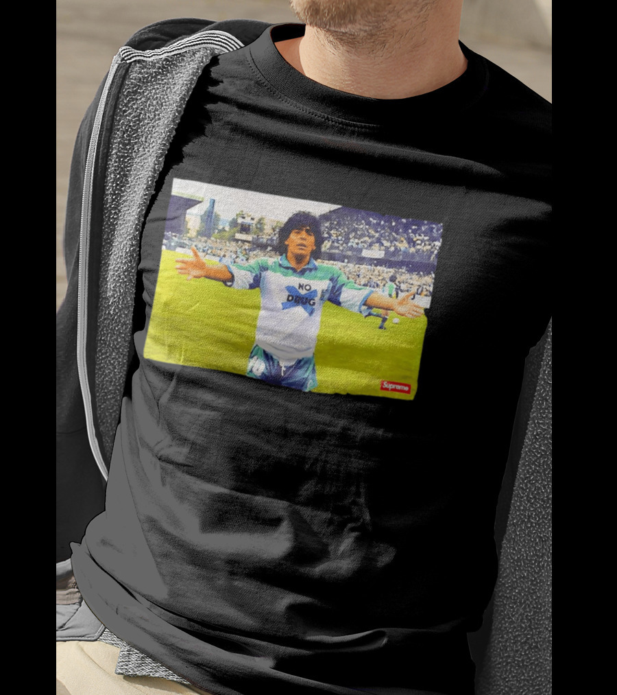Supreme Diego Maradona No Drug Soccer Legend Iconic Image T-Shirt
