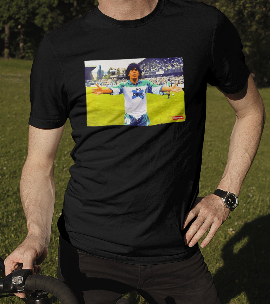 Supreme Diego Maradona No Drug Soccer Legend Iconic Image T-Shirt
