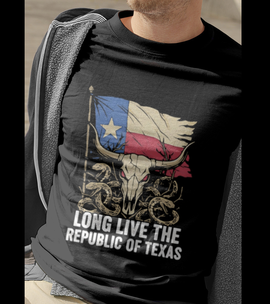 Texas Flag Skull With Snake Long Live The Republic Of Texas T-Shirt