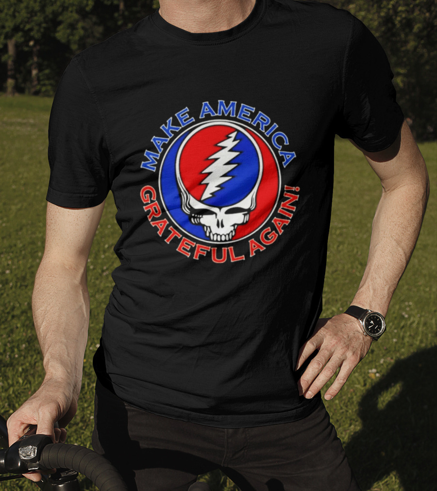 Make America Grateful Again Skull With Red Blue Lightning Bolt T-Shirt