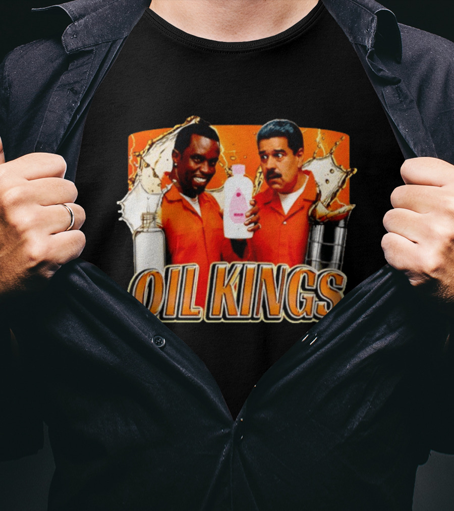 Oil Kings Comedy Parody With Iconic Characters And Baby Oil Bottle T-Shirt
