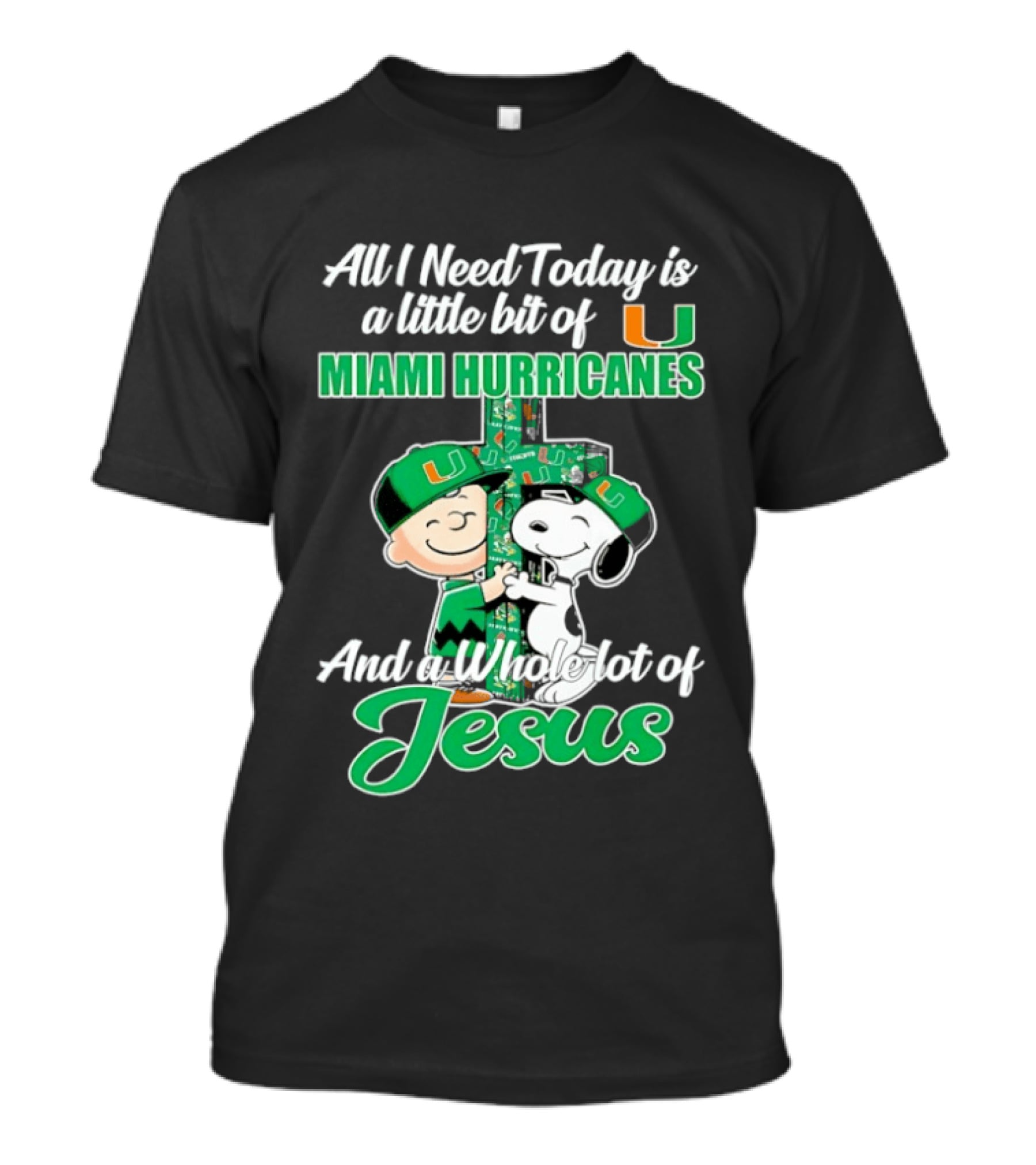 Peanuts Characters Miami Hurricanes Jesus Cross T-Shirt