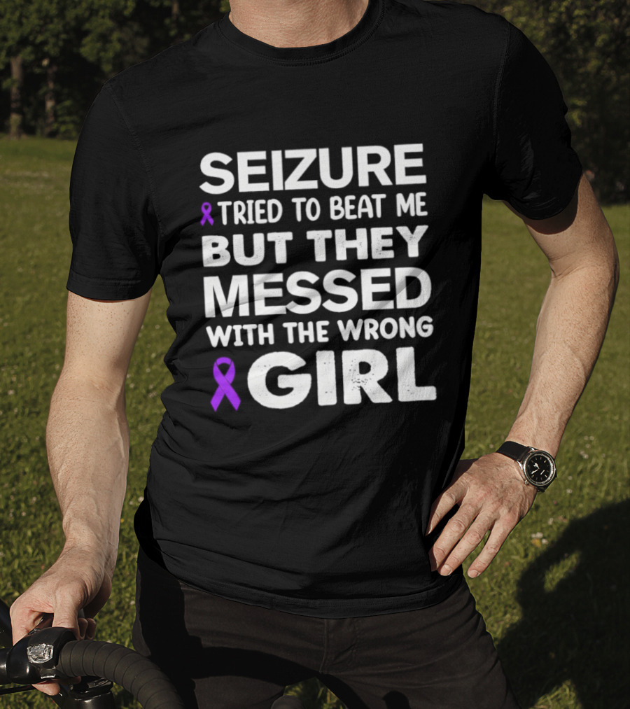 Seizure Tried To Beat Me Purple Ribbon Wrong Girl T-Shirt