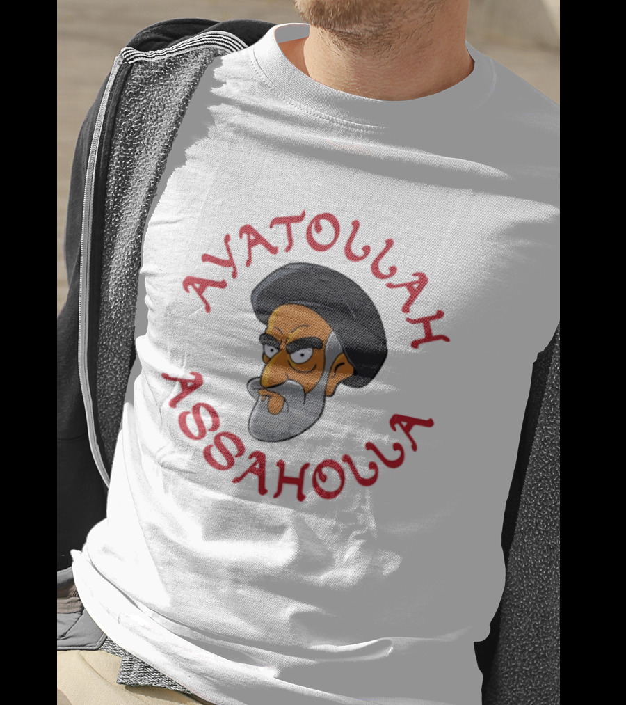 Ayatollah Asaholla Cartoon Face With Text In Red T-Shirt
