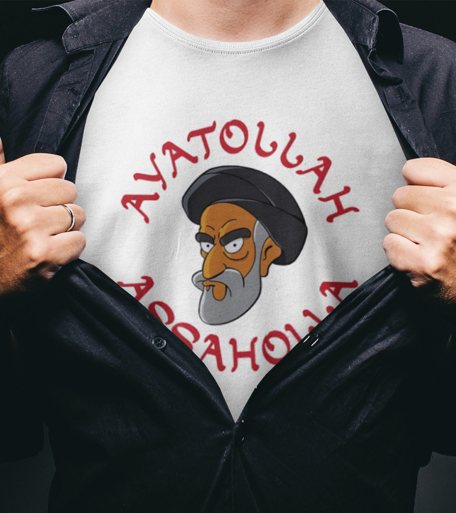 Ayatollah Asaholla Cartoon Face With Text In Red T-Shirt
