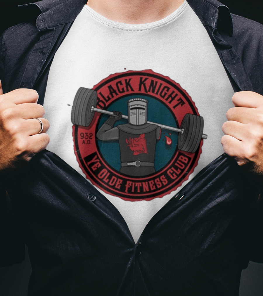 Black Knight Ye Olde Fitness Club 932 AD Weightlifting Medieval Humor T-Shirt