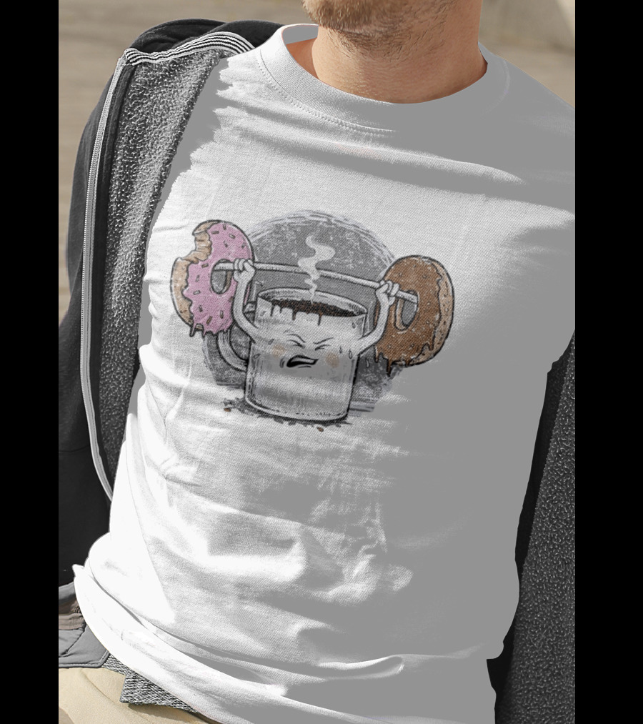 Coffee Lifting Pink And Chocolate Donuts Weightlifting Humor T-Shirt