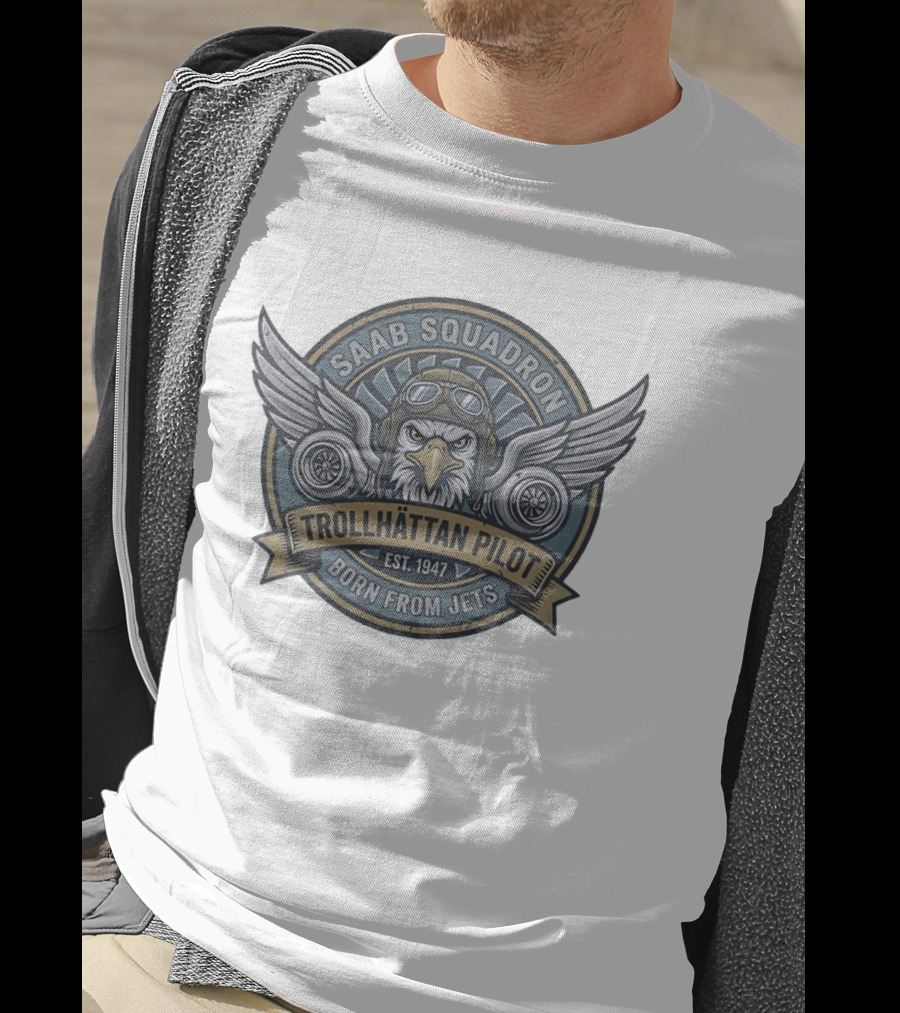 Saab Squadron Trollhättan Pilot Born From Jets Est 1947 Eagle T-Shirt