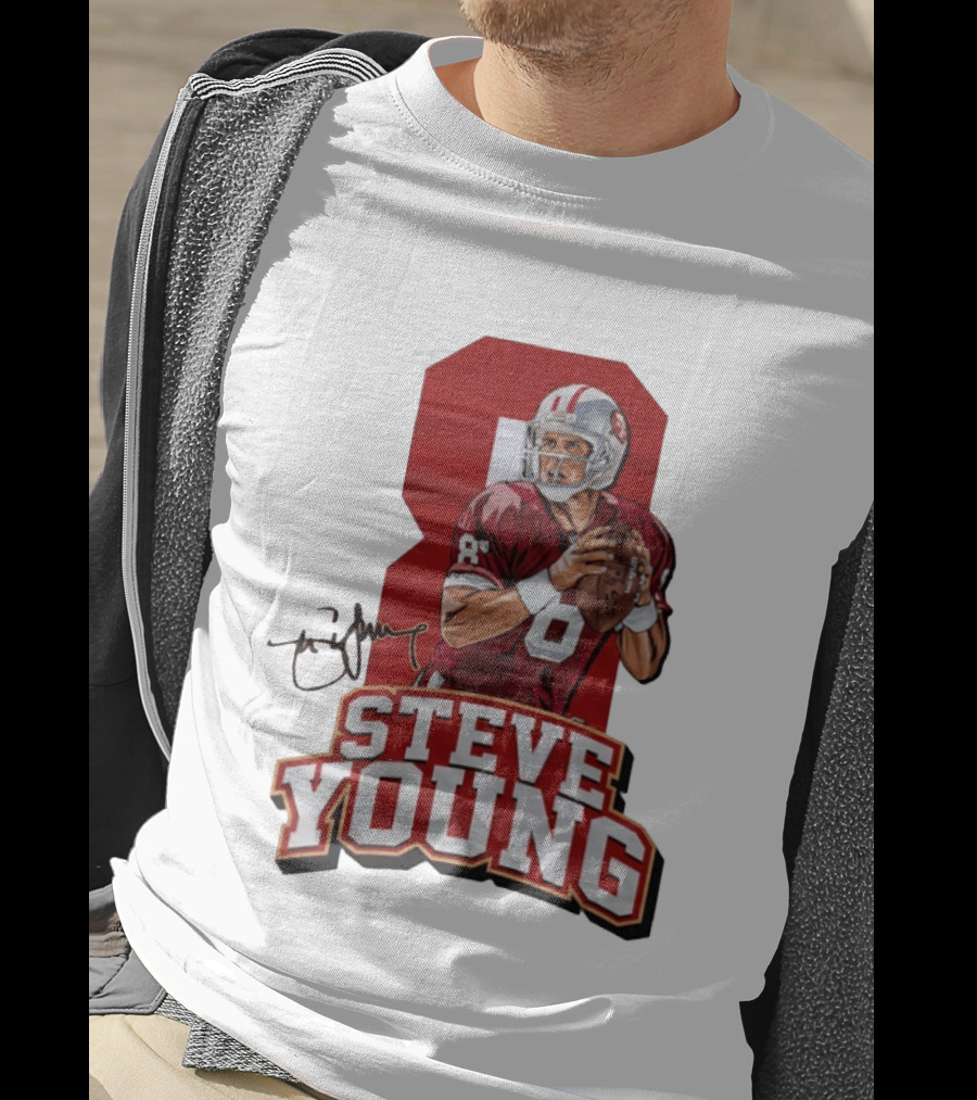 Steve Young 8 San Francisco 49ers Football Autograph T-Shirt