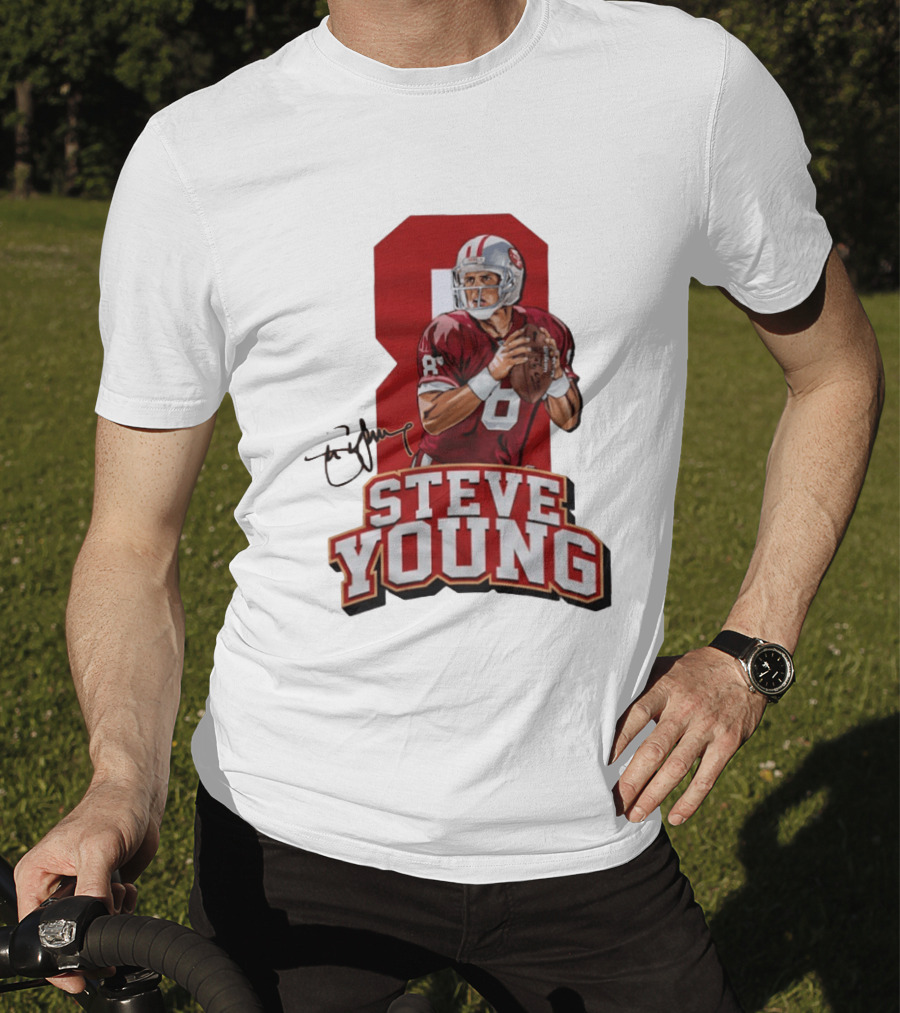 Steve Young 8 San Francisco 49ers Football Autograph T-Shirt