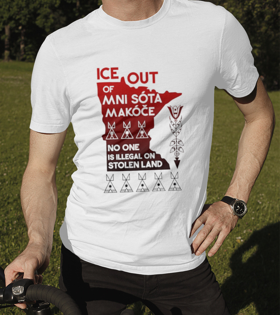 Ice Out Of Mni Sota Makoce No One Is Illegal On Stolen Land Text And Symbols T-Shirt
