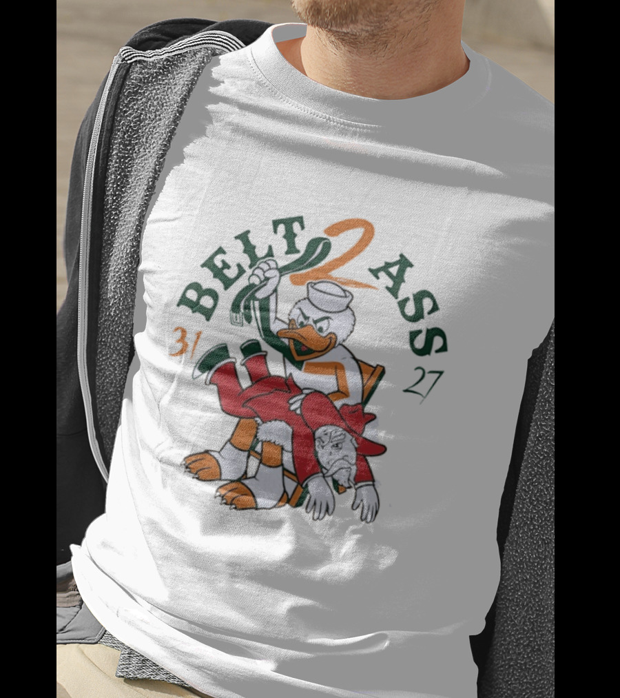Belt 2 Ass 31 27 Miami Hurricanes Victory Celebration T-Shirt