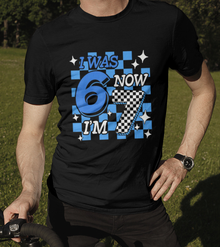 Blue Checkered I Was 6 Now I'm 7 Birthday Boy T-Shirt