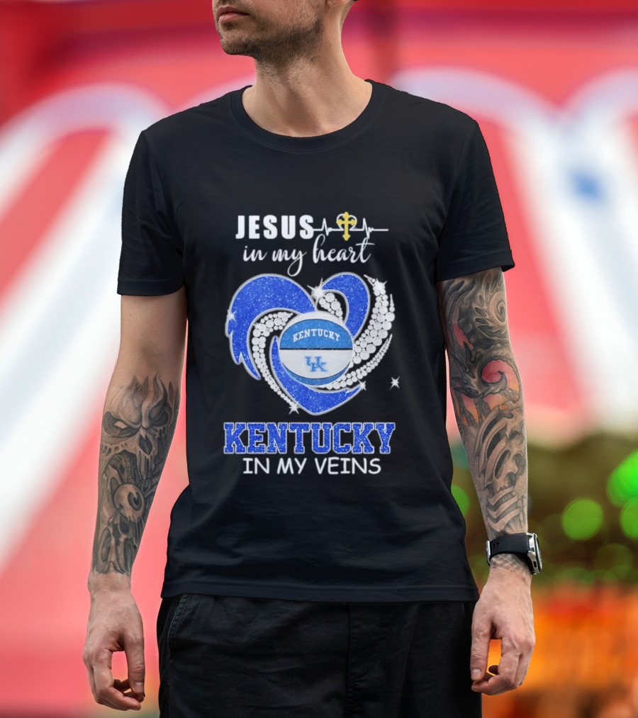 Jesus In My Heart Kentucky In My Veins Wildcats UK Basketball Passion T-Shirt