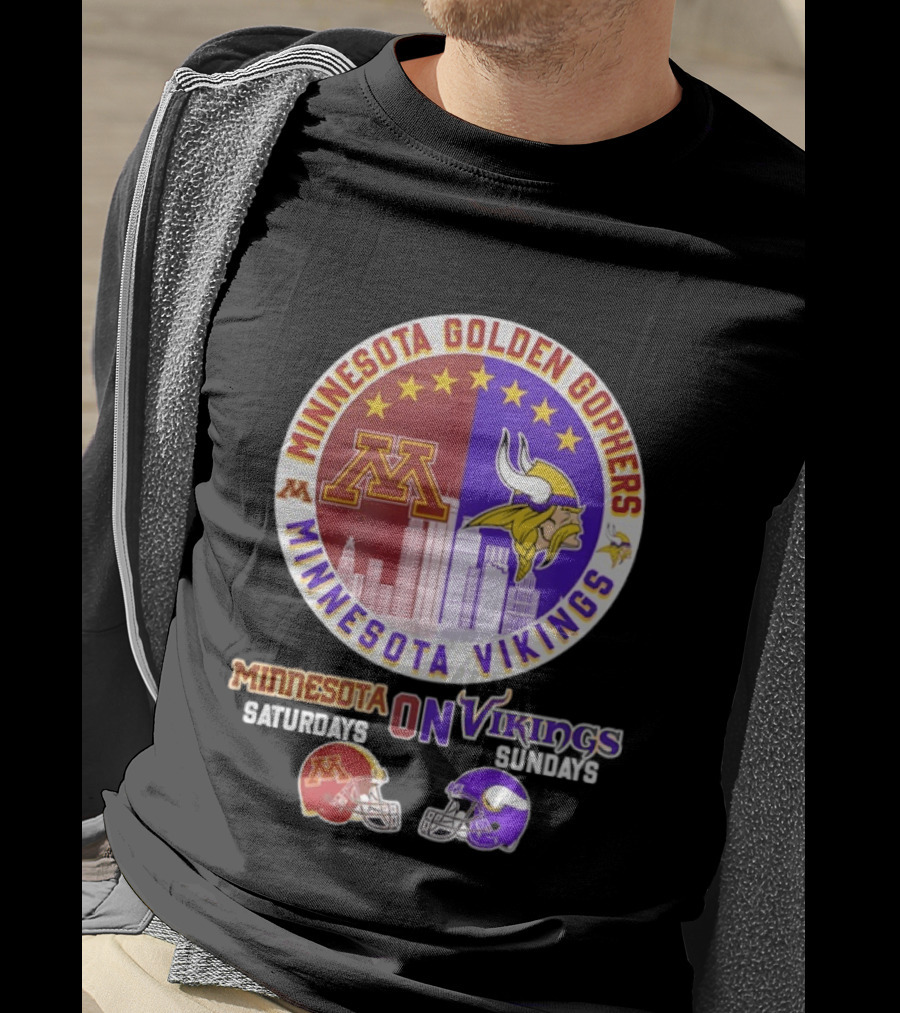 Minnesota Golden Gophers Saturdays Minnesota Vikings Sundays Helmet Mashup T-Shirt