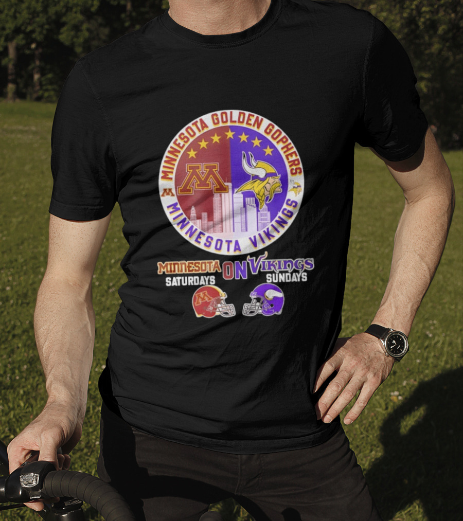 Minnesota Golden Gophers Saturdays Minnesota Vikings Sundays Helmet Mashup T-Shirt