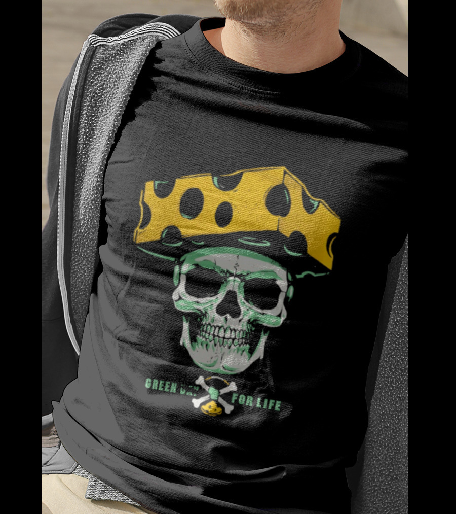 Green Bay Packers For Life Skull Cheesehead T-Shirt