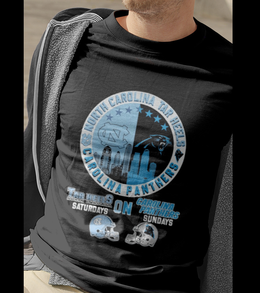 North Carolina Tar Heels Saturdays Carolina Panthers Sundays Helmet Mashup T-Shirt