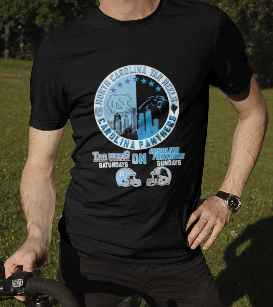 North Carolina Tar Heels Saturdays Carolina Panthers Sundays Helmet Mashup T-Shirt