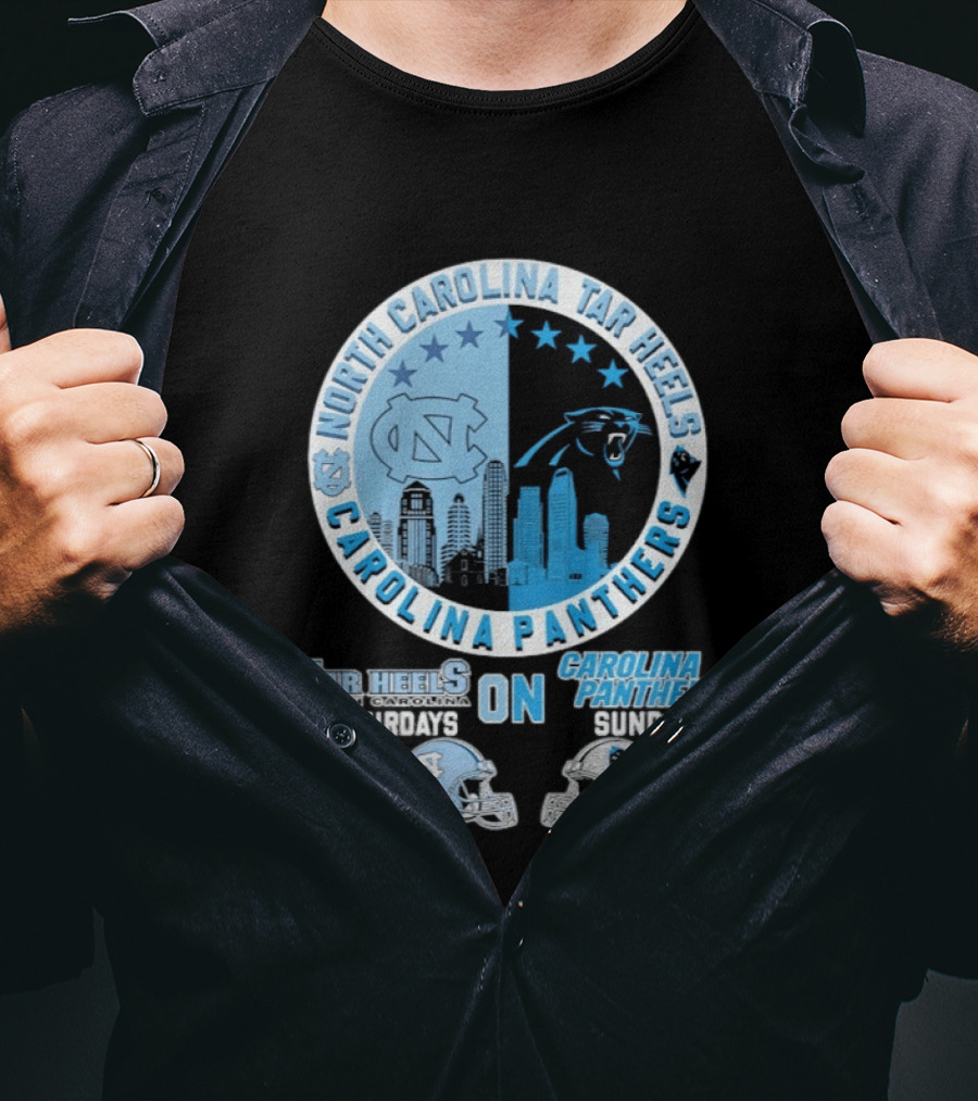North Carolina Tar Heels Saturdays Carolina Panthers Sundays Helmet Mashup T-Shirt