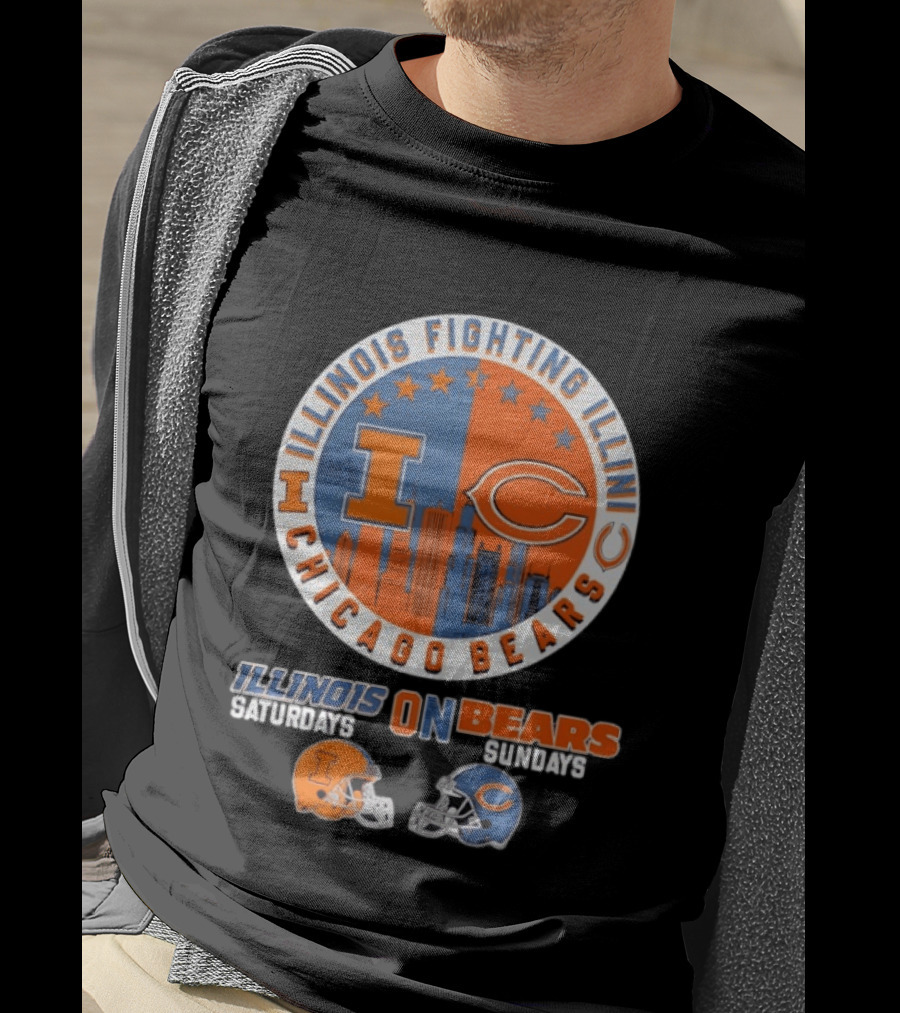 Illinois Fighting Illini And Chicago Bears Saturdays And Sundays Helmet Mashup T-Shirt