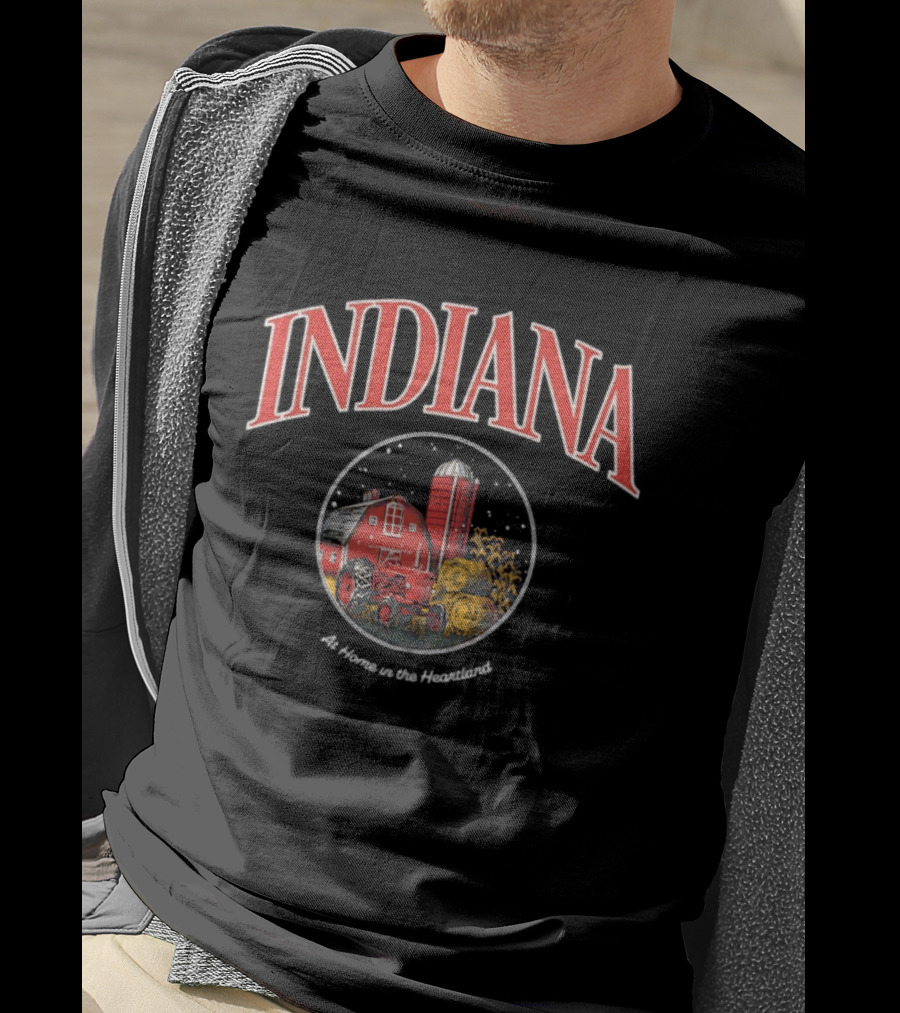 Indiana Farm Scene Silo Barn Tractor At Home In The Heartland T-Shirt