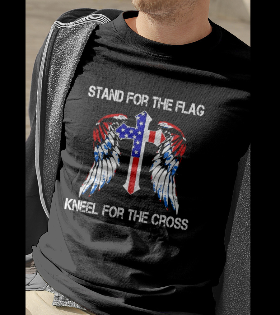 Stand For The Flag Kneel For The Cross Patriotic Wings Cross T-Shirt