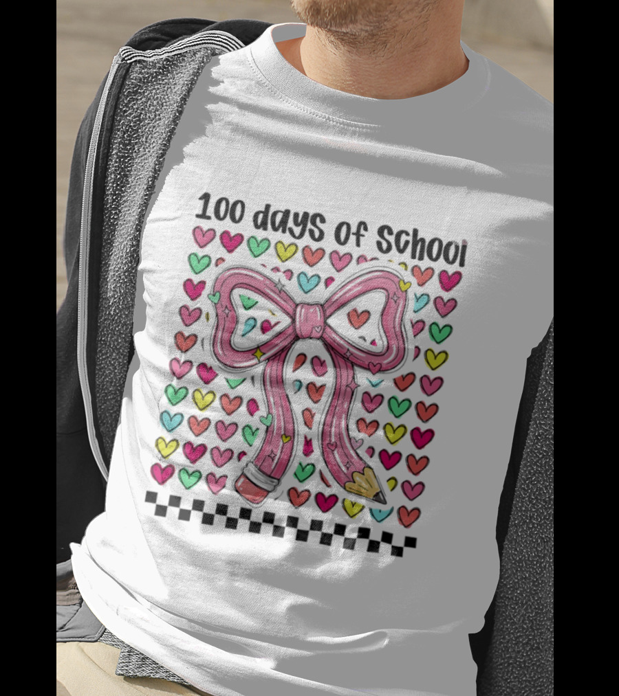 100 Days Of School Valentine Coquette Bow Pencil Hearts T-Shirt