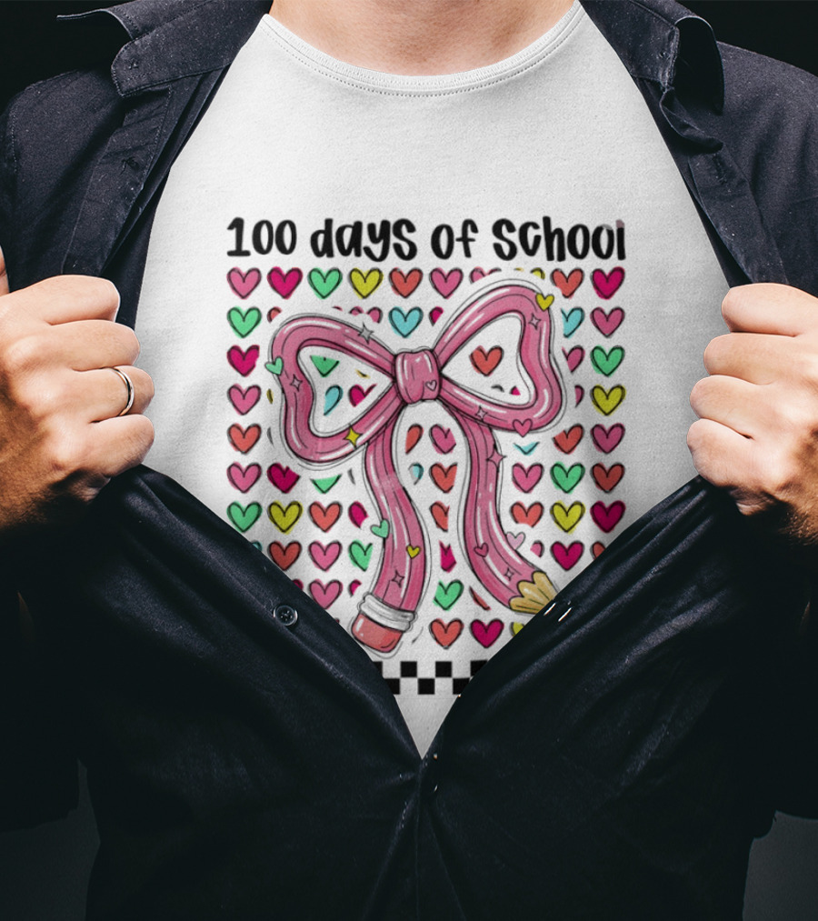 100 Days Of School Valentine Coquette Bow Pencil Hearts T-Shirt