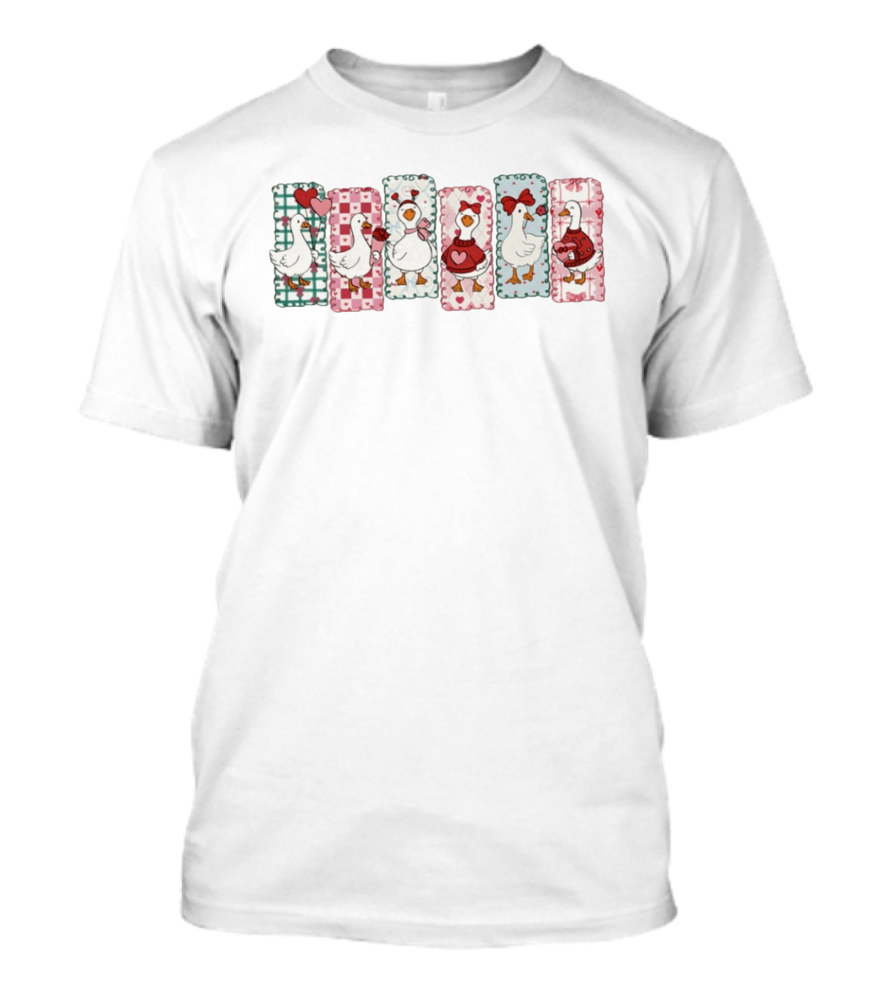 Goose Valentine Coquette Pattern Valentines Day Hearts And Bows T-Shirt