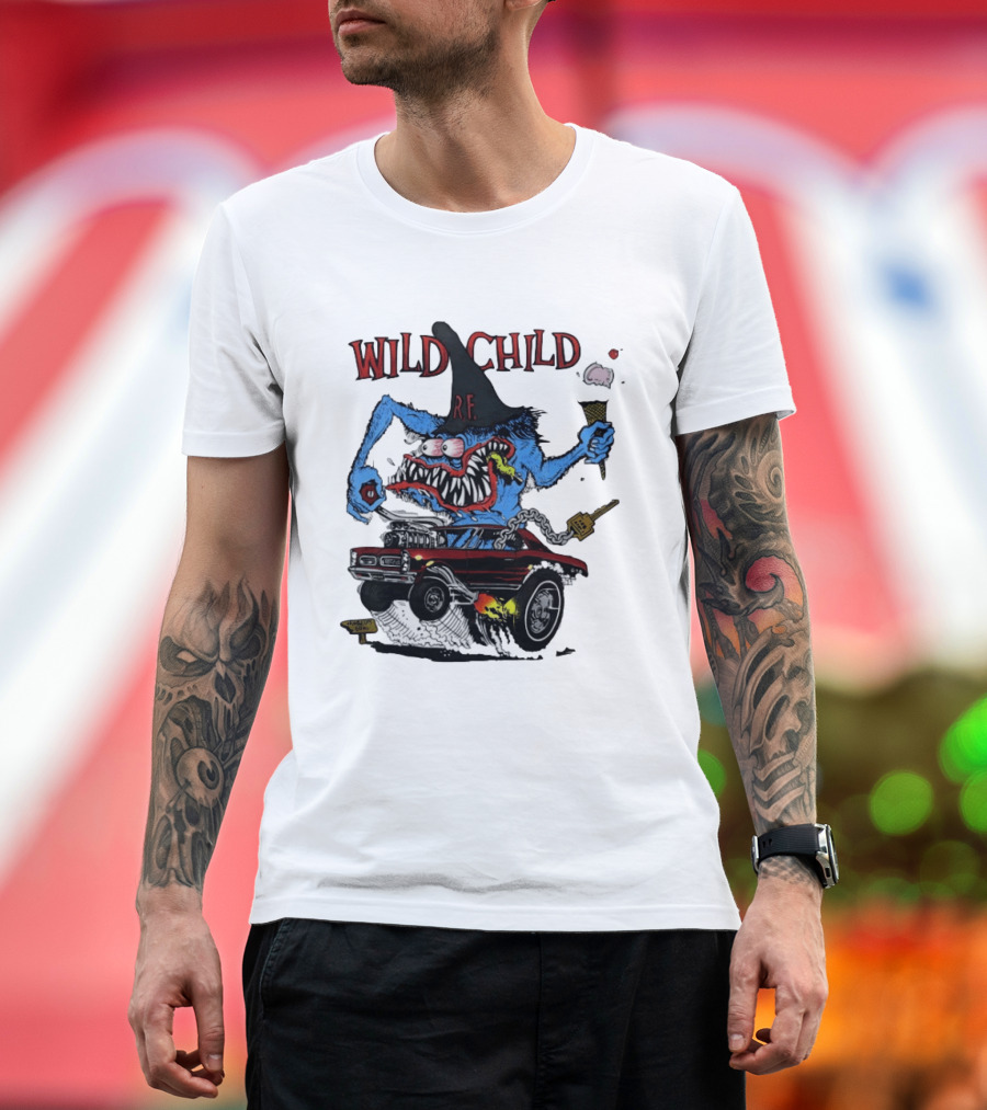 Wild Child Rat Fink R.F. Hot Rod Monster With Ice Cream And Gear Shift T-Shirt