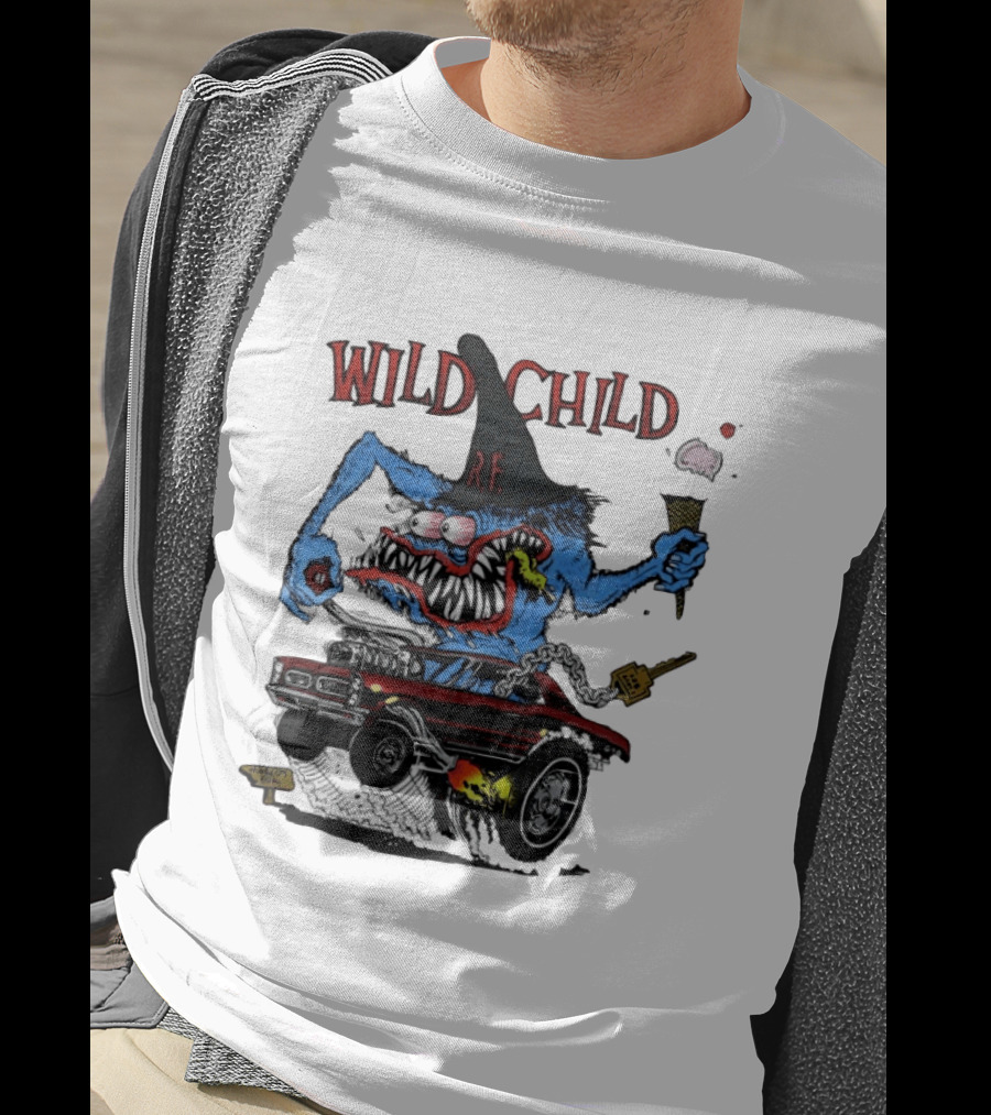 Wild Child Rat Fink R.F. Hot Rod Monster With Ice Cream And Gear Shift T-Shirt
