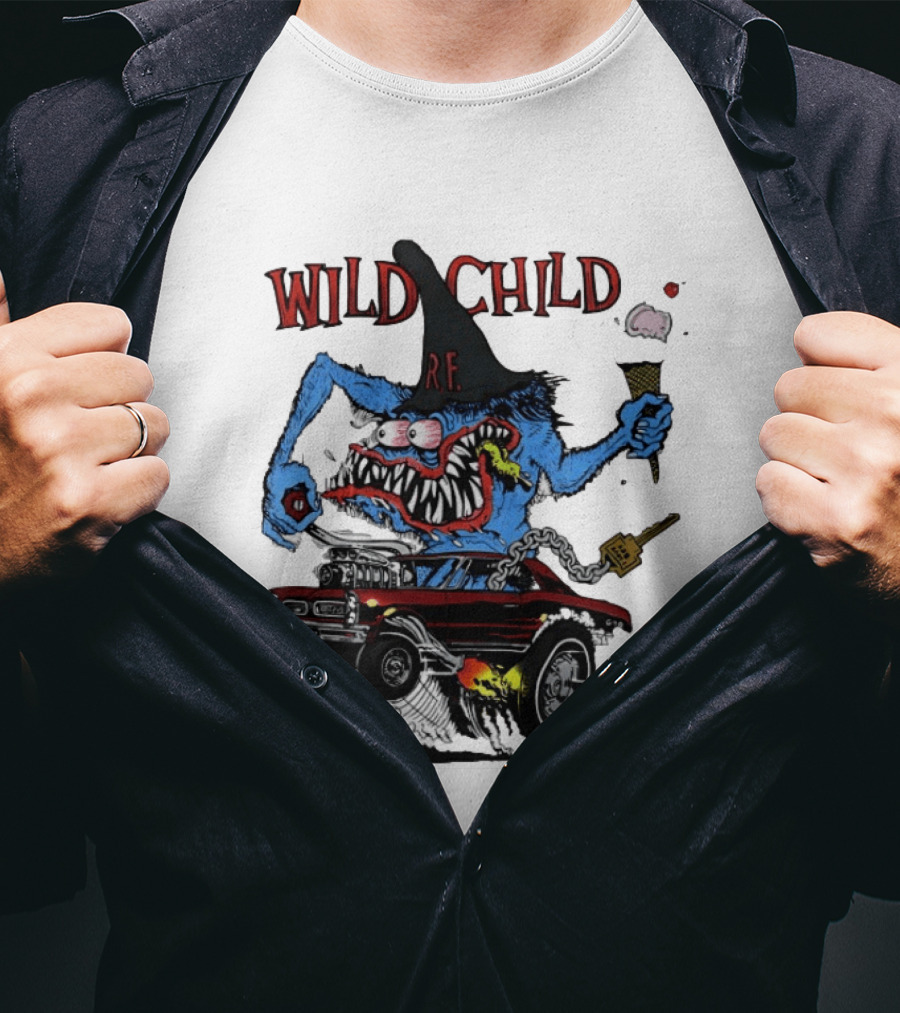 Wild Child Rat Fink R.F. Hot Rod Monster With Ice Cream And Gear Shift T-Shirt