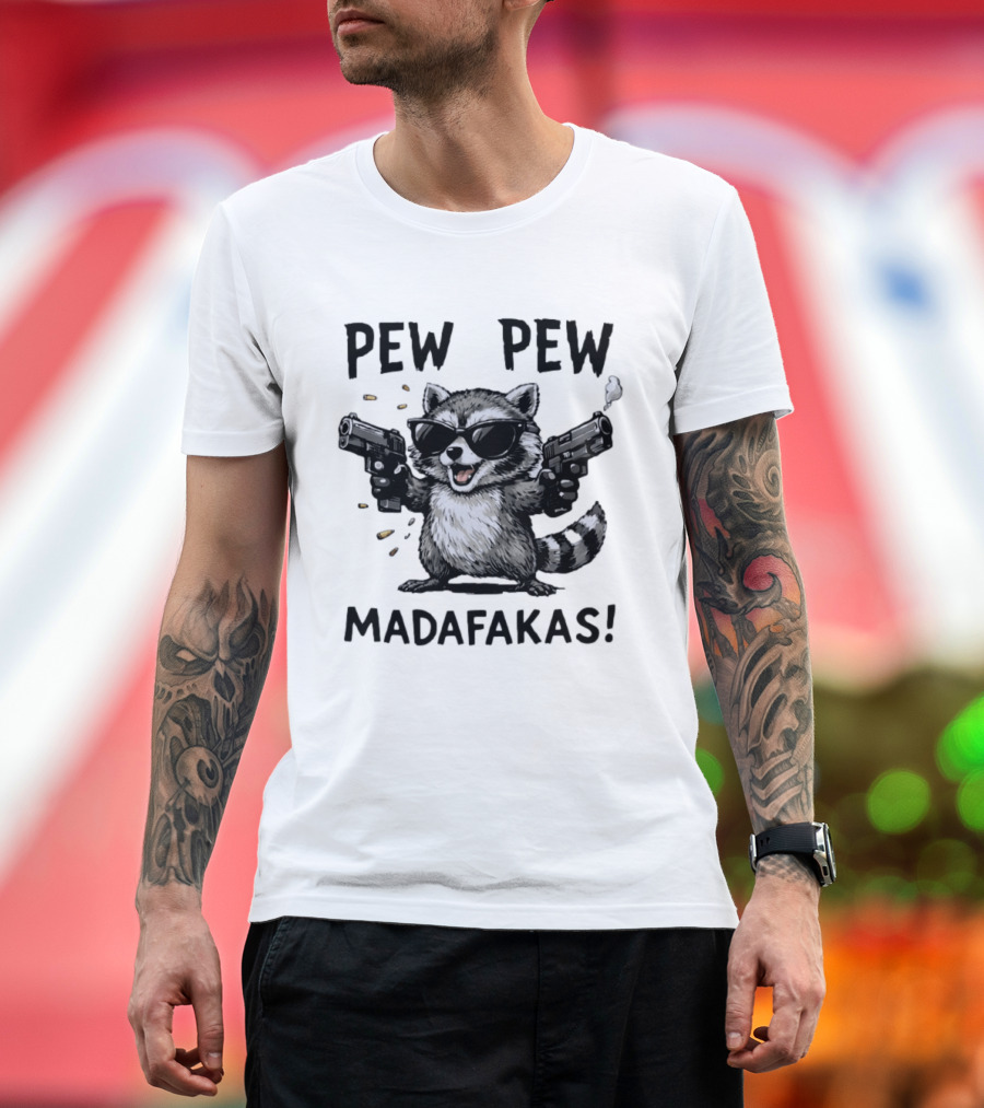 Raccoon Pew Pew Madafakas Funny Gun Meme T-Shirt