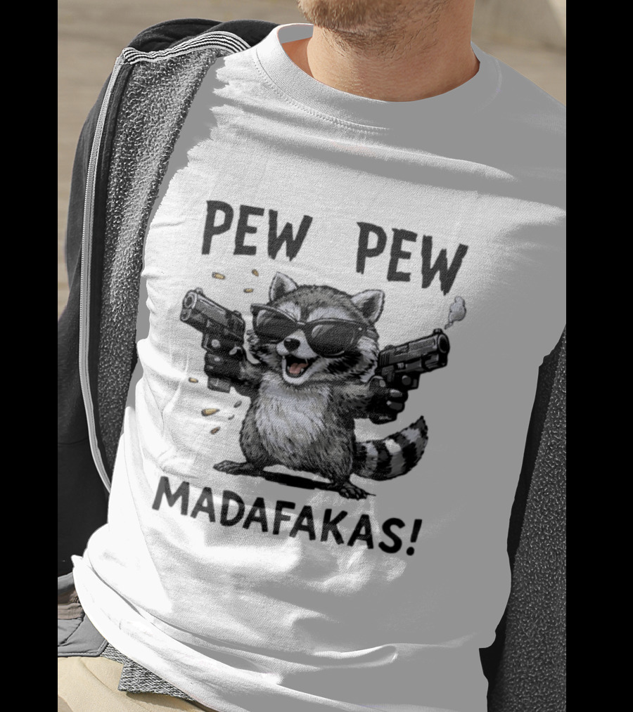 Raccoon Pew Pew Madafakas Funny Gun Meme T-Shirt