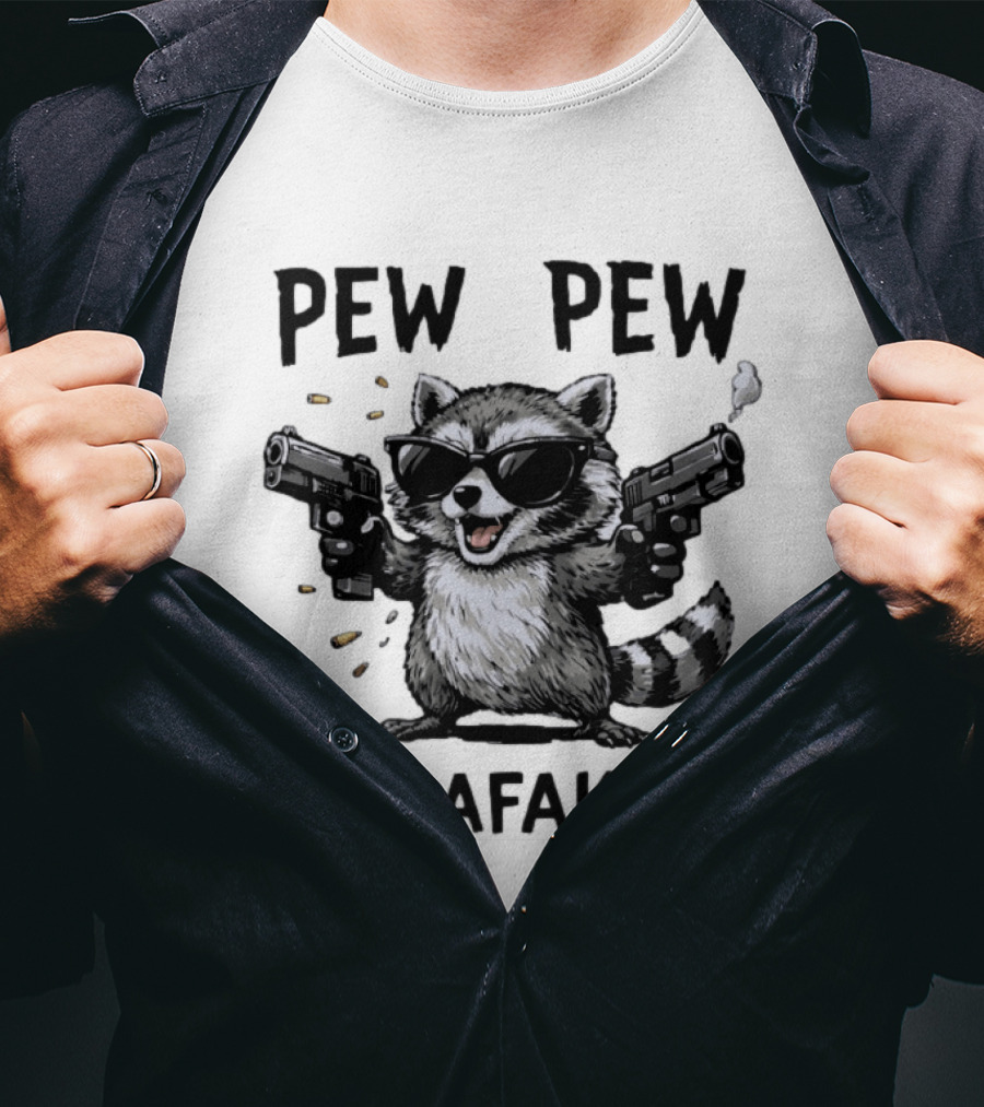 Raccoon Pew Pew Madafakas Funny Gun Meme T-Shirt