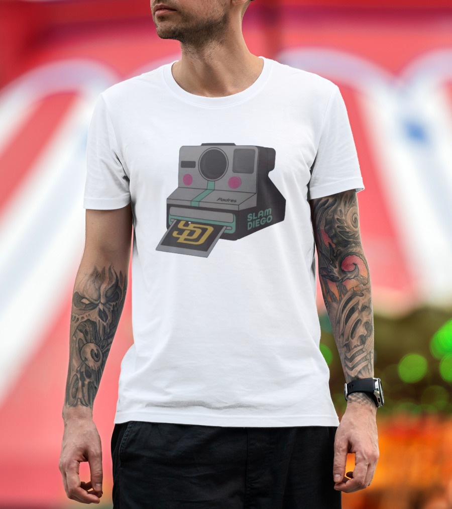 Slam Diego Padres Vintage Polaroid Camera MLB T-Shirt