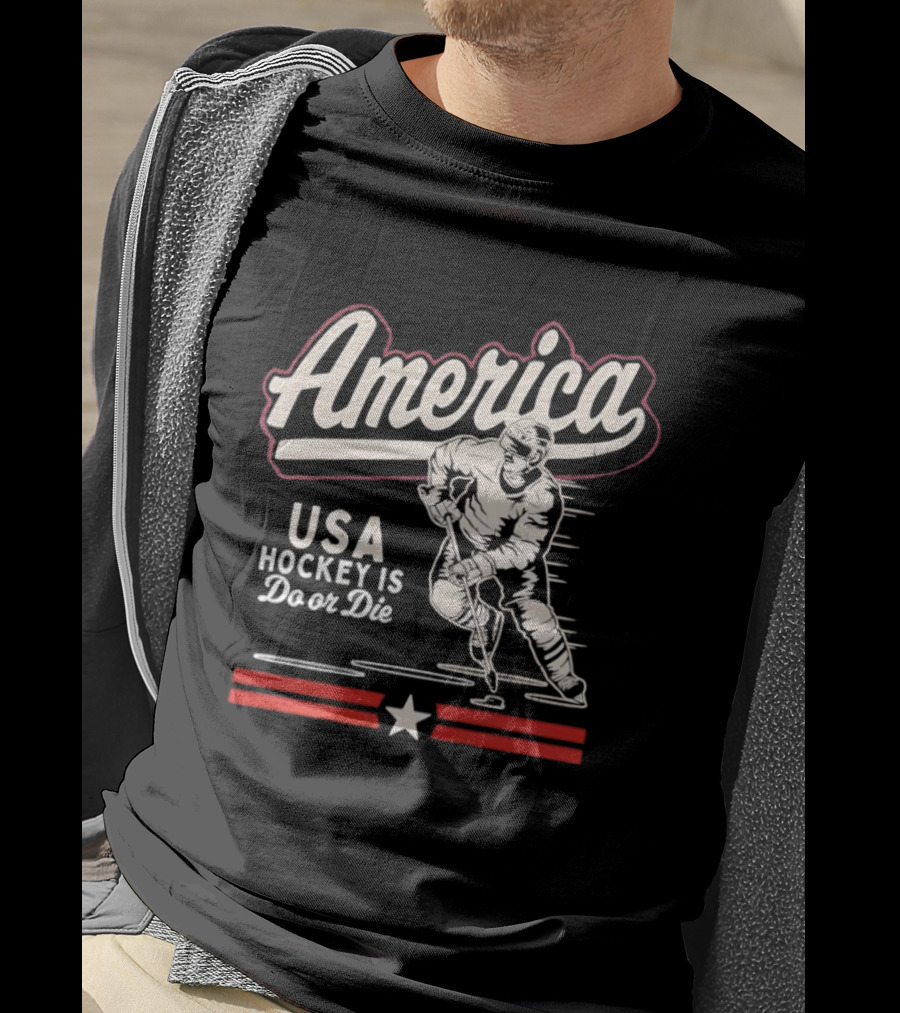 America USA Hockey Is Do Or Die Hockey Player Red White Star Stripes T-Shirt