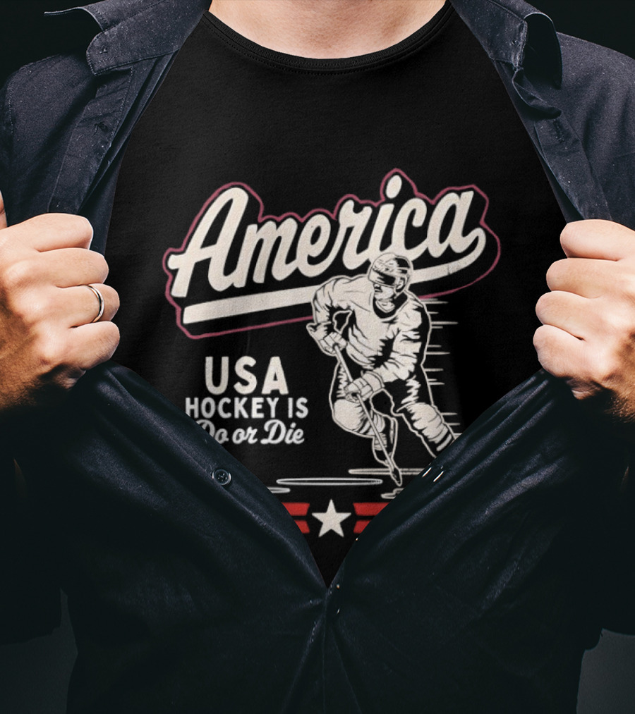 America USA Hockey Is Do Or Die Hockey Player Red White Star Stripes T-Shirt